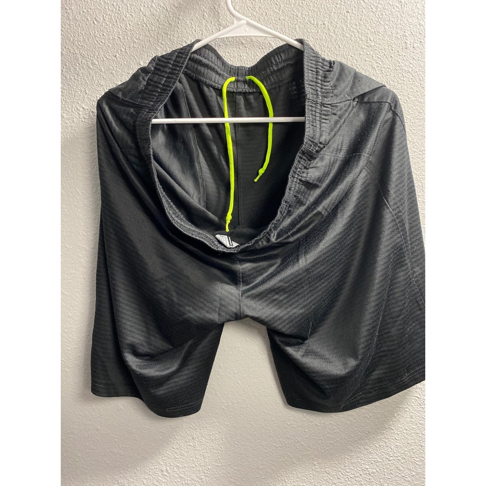 Nike Mens Basketball Shorts Black Neon Green Drawstring Size Medium Striped Mesh